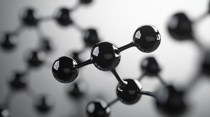 Exploring the intricate structure of black molecular formations against a soft gray background during a scientific visualization session