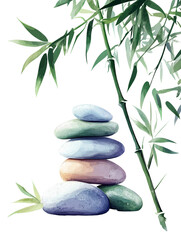 Zen Stones and Bamboo with Leaves. png