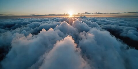 Obraz premium Sunset Above Cloudscape Aerial View Golden Hour Dramatic Sky Nature Photography