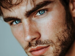 Naklejka premium Captivating Portrait of a Handsome Man with Piercing Blue Eyes