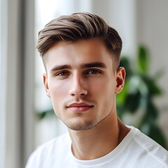 Obraz premium Handsome Man in Minimalist Setting with Bright Modern Interior