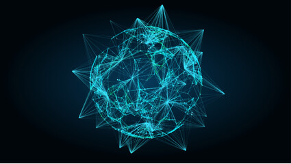 Technology blue sphere with connecting dots and lines. Vector digital abstract network structure.