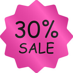 Shiny, pink, glossy promo badge showing 30% discount