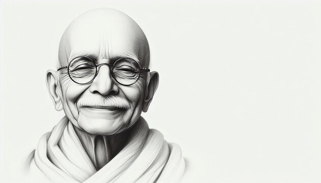 Pencil drawing of Gandhi on a white background