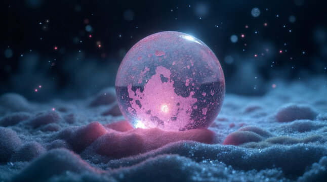 An abstract 3D illustration of a glowing, electric plasma sphere with vibrant blue, red, and black tones, resembling a planet or energy ball in space