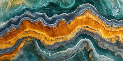 Obraz premium Vivid abstract landscape of agate stone featuring swirling turquoise and vibrant orange colors in natural formations