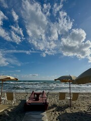 beach with umbrellas