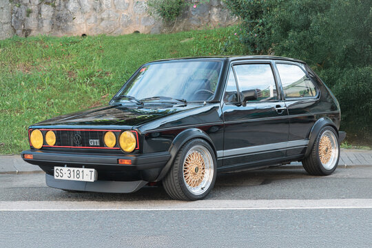 Urnieta, Spain-October 5, 2024: 1976 Volkswagen Golf GTI, Mark 1, Type 155, first generation, vw on city streets.