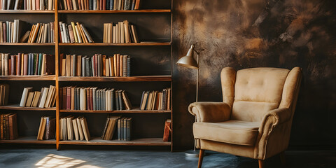 Cozy Reading Nook with a Bookshelf and Armchair