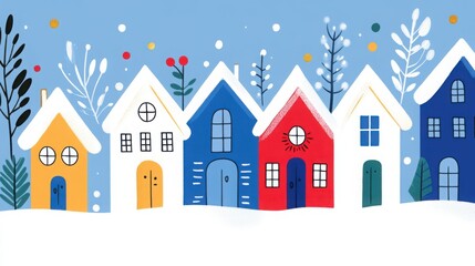 Fototapeta premium Snowy Village with Twinkling Holiday Lights
