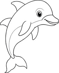 Obraz premium Cartoon Dolphin Coloring Page Outline Illustration