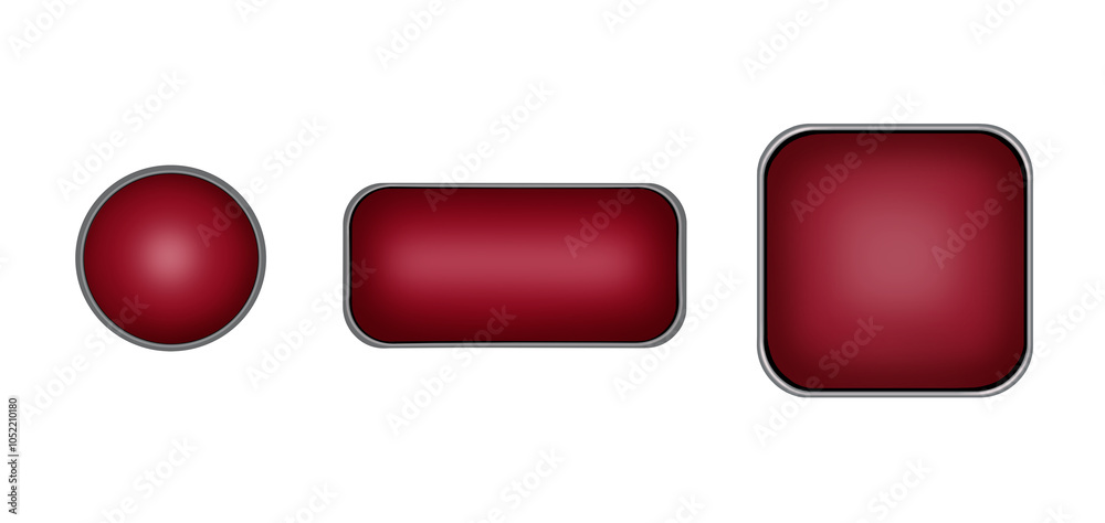 Wall mural set of red buttons. rectangle, square, round buttons for web design