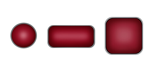 Set of red buttons. Rectangle, square, round buttons for web design