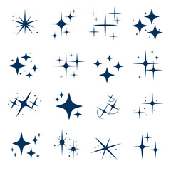Flat sparkle star collection icon set glowing 