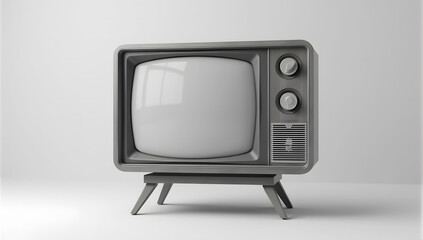 retro tv with a blank screen, mockup design set against a clean white background, shadow cast at the bottom, cathode ray tube, wooden cabinet, rabbit ear antennas