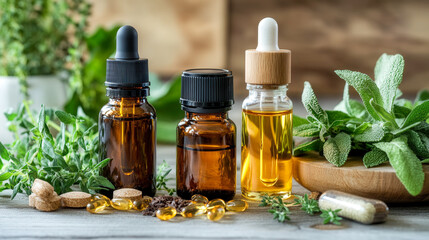 Aesthetic arrangement of various essential oil bottles