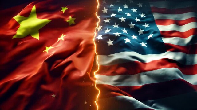 Conflict between the United States of America and China. Implying trade war.