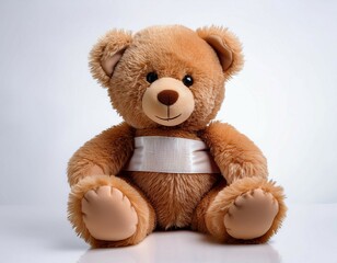 Obraz premium a teddy bear with a bandage resting on a bright white background embodying a sense of comfort and care for the sick