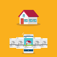 House searching. Smartphone with mobile application for realtors. Deals with real estate and private property. Apartment purchase.	