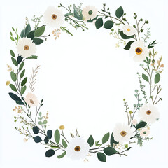 Fototapeta premium delicate, simple, minimalistic wildflower wreath, on a white background