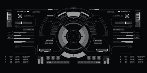 HUD Futuristic Drone, Space ship, Radar Interface Screen Design Element. UI Technology Monitoring Virtual Reality View Display Object Vector.