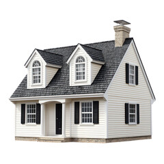 Cape Cod house with a steep roof and dormer windows. isolated on transparency background