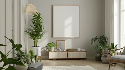 Modern Interior of Stylish Living Room ,Wall Mock Up, Frame , Poster with Beautiful Background, 3d render