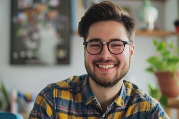 Obraz premium Portrait of a young man working happily at home.