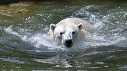 Majestic polar bear walking snow white Arctic wilderness icy landscape wildlife. AI generated