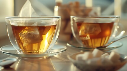 A Hot Cup Of Brown Tea On Wooden Table With Nature Plantation , Leaf , Green Tea , Beautiful Background