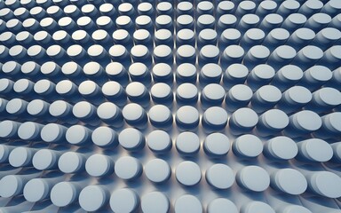Obraz premium Repeating cylinder pattern. Abstract image of uniform cylinders, suggesting mass production, order, or uniformity. Conveys a sense of repetition and precision.