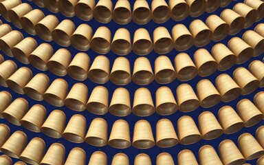Fototapeta premium Wooden cups pattern. A mesmerizing array of light brown cups, creating a ripple effect. Symbolizes unity and harmonious repetition.