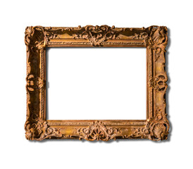 Blank gold frame isolated on transparent background. Horizontal