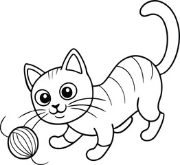 Obraz premium Playful Kitten Cartoon Line Art Illustration