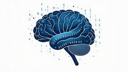 Digital brain visualization showcasing binary code and neural connections in a modern design