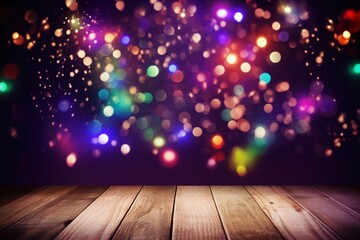 Blurred background bokeh with wooden table top