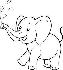 Fototapeta premium Cute Elephant Cartoon Outline Drawing Coloring Page