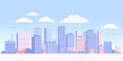 Obraz premium A city skyline with a database building, symbolizing how cloud computing stores data. This represents the vastness of data storage and the technology behind it.
