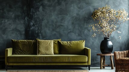 Modern Interior of Stylish Living Room ,Wall Mock Up, Frame , Poster with Beautiful Background, 3d render