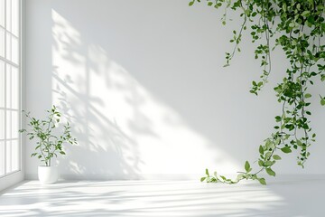 Obraz premium White Wall and Green Plant Background