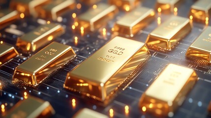 Gold bars under a timelapse effect with symbols of other assets, illustrating gold s endurance in a longterm diversified strategy