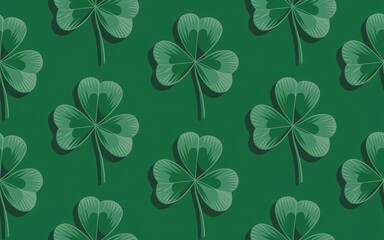 Obraz premium Patrick, A seamless pattern of green shamrocks on a dark green background.