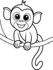 Obraz premium Cute Cartoon Monkey Coloring Page Illustration