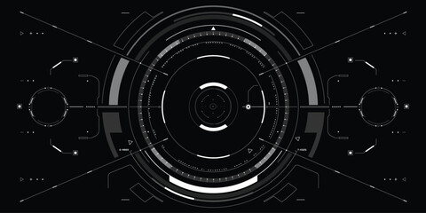 HUD UI Futuristic Screen Monitoring Virtual System Analysis Infographic Vector Design. Technology Digital Aiming Target Scanning Illustration.
