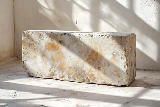 Large rectangular stone block in a sunlit room