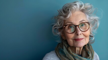 Portrait of a Smiling Senior Woman with Gray Hair and Glasses