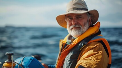 Obraz premium Portrait of a Smiling Man on a Boat in the Sea
