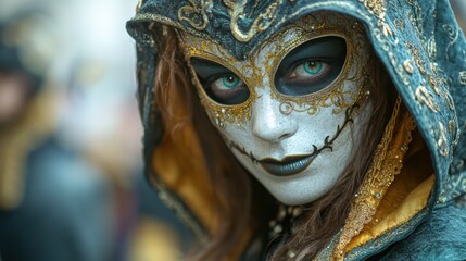 People dressed in elaborate costumes at a Halloween parade, representing the community spirit and celebration of the holiday