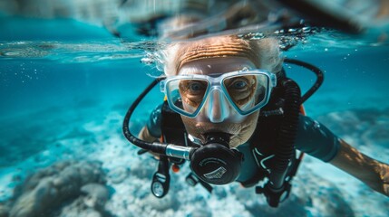 Senior Woman Scuba Diving in the Ocean