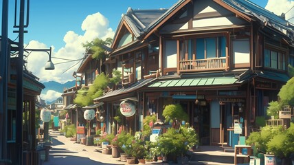 Fototapeta premium イラスト調の日本の昭和時代の風景画像